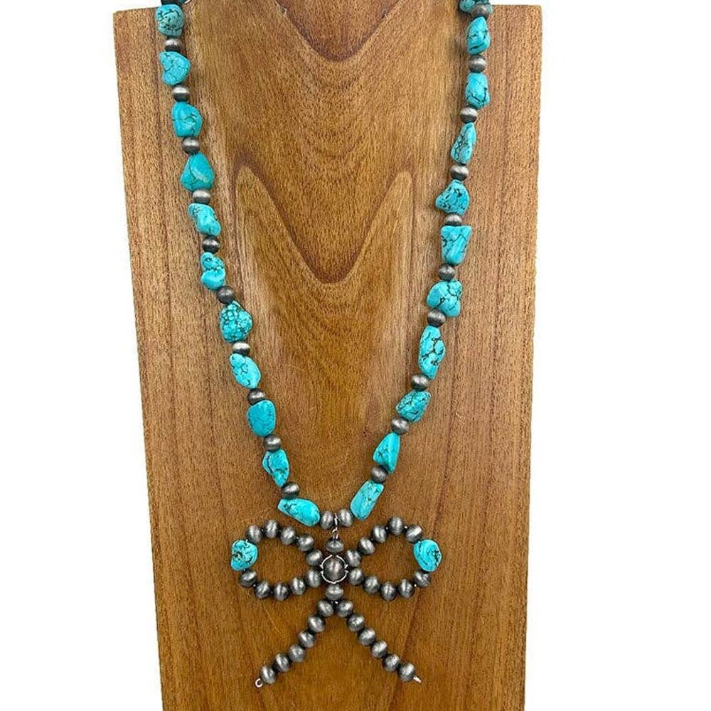 Silver Navajo Style Pearl Bead Necklace 24 Inch
